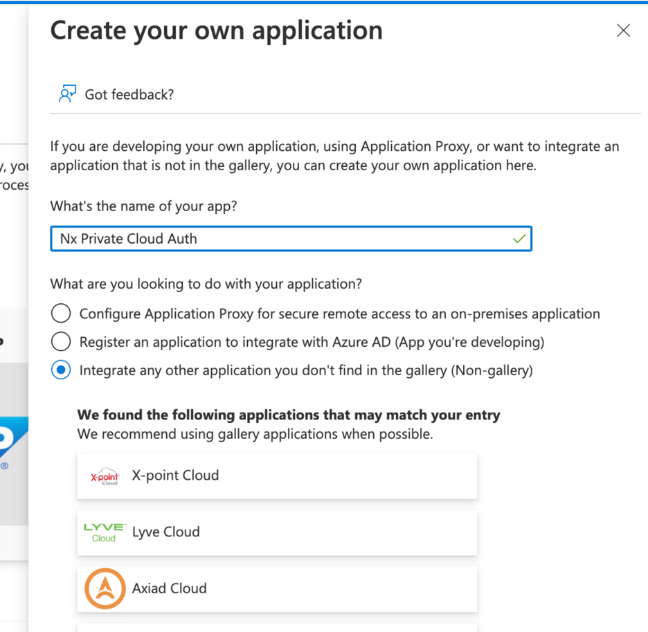 Enter enterprise application name